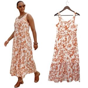 J. Jill Womens Maxi Dress‎ Size XS Sleeveless Scoop Neck Floral Linen Smock Back
